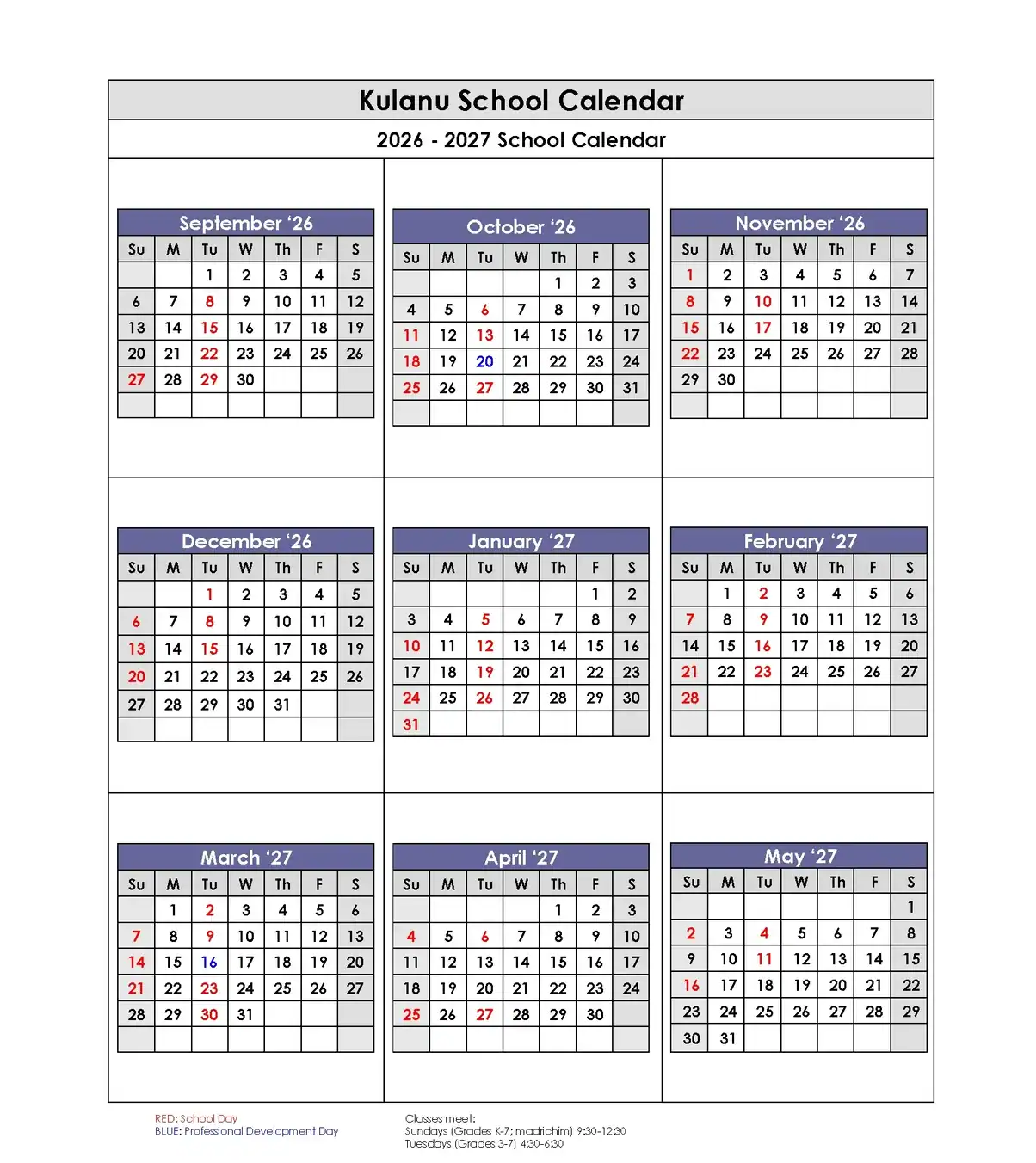 Kulanu Calendar